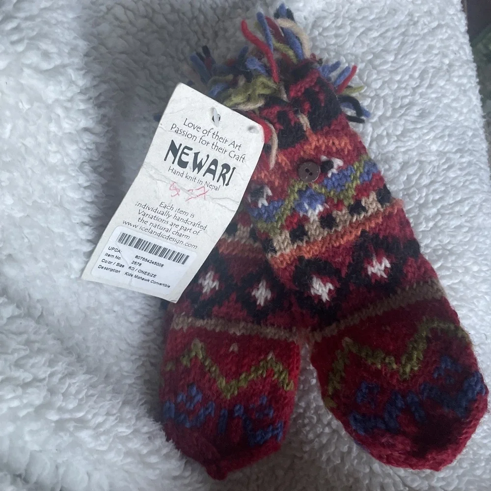 Kids Icelandic Design Newari Nepal 100% Wool Chunky Knit Mittens NWT!